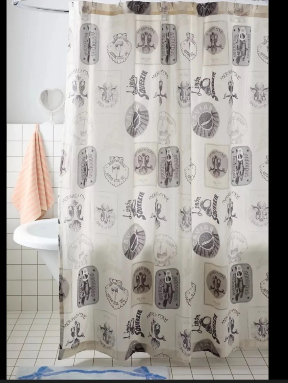 Urban Outfitters Coastal Vibes Sea Motif Gray Shower Curtain